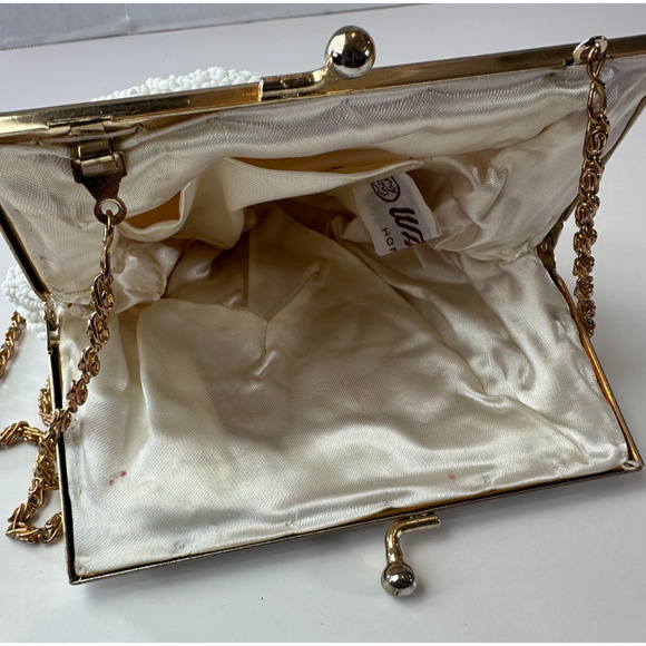 Vintage Walborg Mini Beaded Satin Clamshell Gatsby Purse Gold Color Chain Strap - Picture 9 of 13